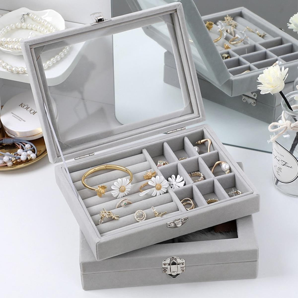 Carrying Case with Glass Cover Jewelry Ring Display Box