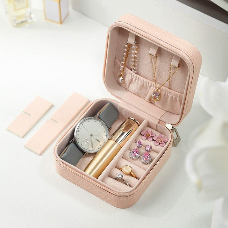Compact Travel Leather Jewelry Organizer Box – Portable Pocket-Sized